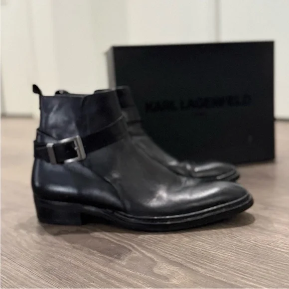 Karl Lagerfeld Black Ankle Boots with Buckle - Picture 2 of 5